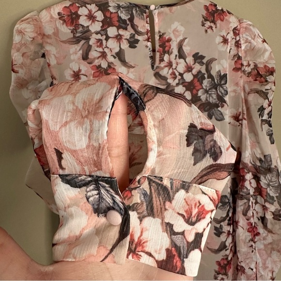 Vince Camuto Women L Top Long Sheer Puff Sleeve Blouse Floral Fairy Feminine - Picture 4 of 10